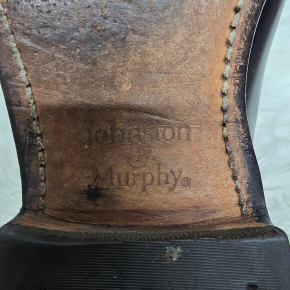 JOHNSTON & MURPHY Aristocraft Kiltie Dress Shoe Loafers 9.5 Black Wingtip Brogue - Picture 11 of 11